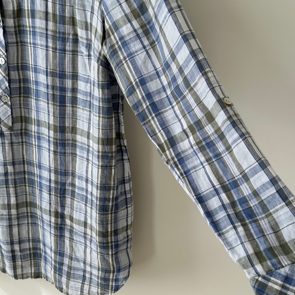 J. Jill Love Linen 100% Linen Blue Green Plaid Tunic Shirt - Picture 8 of 16